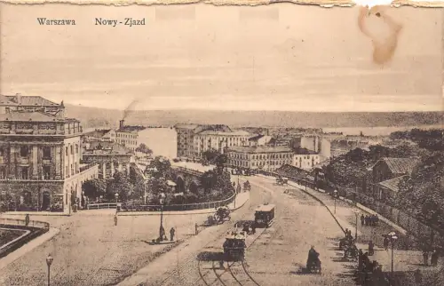 B111 Polen Warszawa Nowy Zjazd Straßenbahn Warschau Vintage Postkarte