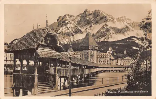 B092 Schweiz 1930 Luzern Luzern Kapellbrücke Pilatusbrücke Postkarte