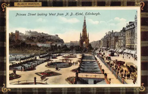 A031 Schottland Edinburgh Princess Street Edinburgh Tartan schwarz Uhr Postkarte