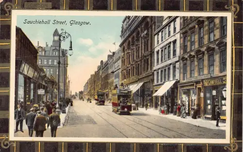 A031 Schottland Glasgow Sauchiehall Street P&P Campbell Doppeldecker Straßenbahn Tartan