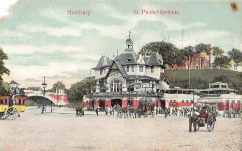 A026 Deutschland Hamburg St Pauli Faehrhaus Kutschen Vintage Postkarte