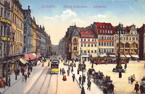 A027 Deutschland Dresden Altmarkt Straßenbahn Friedrich Mundorff Cafe G Brueder AK