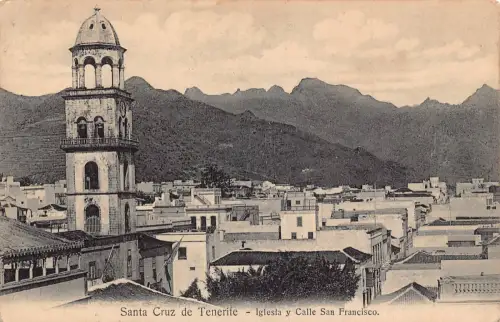 A832 Spanien Santa Cruz de Tenerife Iglesia y Calle San Francisco Vintage Postkarte