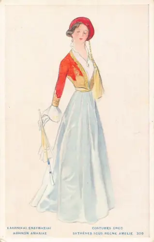 A833 Traditionelle Griechische Kostüme Sathenes Sous Regne Amelie Postkarte
