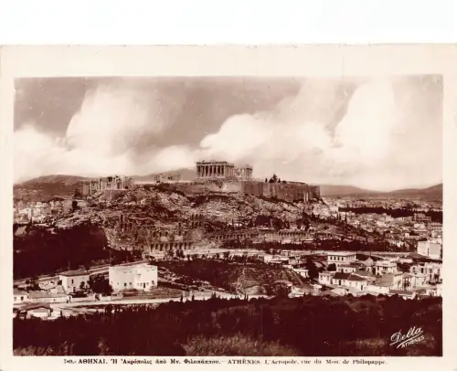 A835 Griechenland Athen Die Akropolis vom Berg Philopappe 1930 RPPC Postkarte