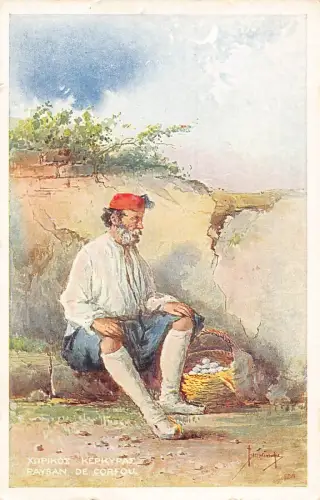 A834 traditioneller griechischer Trachtenbauer von Korfu Korfu Volksmann Postkarte