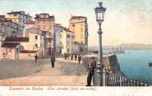 A836 Griechenland Souvenir de Corfou Rue Arsene Korfu Straße Vintage Postkarte