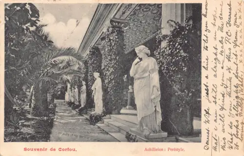A836 Griechenland Souvenir de Corfou Korfu Achilleion Peristyle Vintage Postkarte