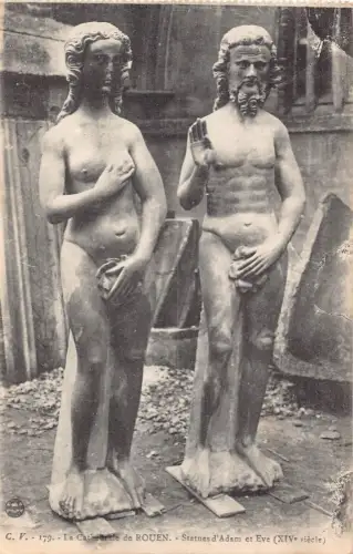 A838 Frankreich Kathedrale de Rouen Statnes Adam und Eva Statue Vintage Postkarte