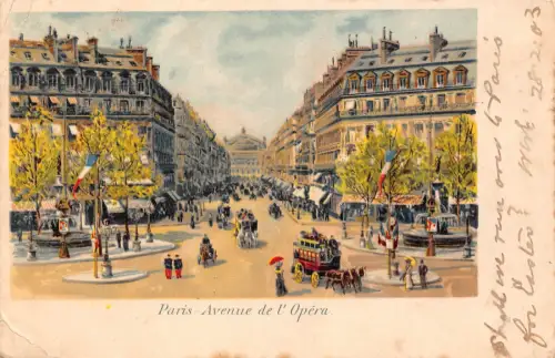 B491 Frankreich 1903 Paris Avenue de l'Opera Chromo Litho Kutsche Vintage Postkarte