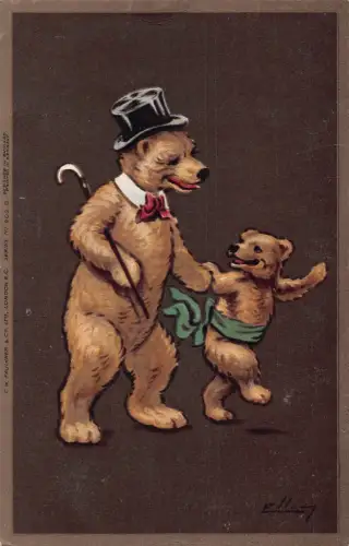 Tiere anthropomorphe vermenschlichte Braunbären Vater Sohn Kunst Postkarte B922