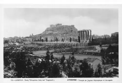 B553 Griechenland Athen Tempel des Jupiter und Akropolis RPPC Postkarte