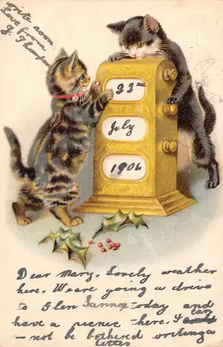 Tiere anthropomorphe vermenschlichte Katzen Heiliger Baum Jukebox Spiel Postkarte B923
