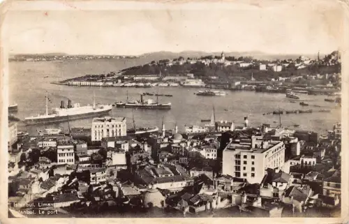 B554 Türkei Istanbul Konstantinopel Hafen Dampfschiffe RPPC Postkarte