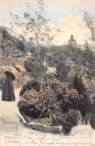 A227 Italien 1907 Meran Gilfanlage Zenoburg Blumen Vintage Postkarte