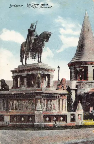 A226 Ungarn Budapest St Stefan Denkmal Vintage Postkarte