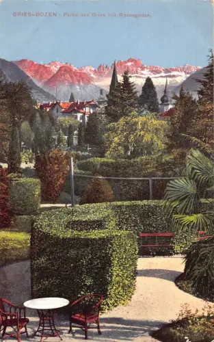 A227 Italien 1912 Gries Bozen mit Rosengarten Garten Vintage Postkarte