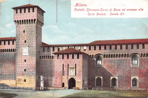 A228 Italien Milano Castello Sforzesco Torre Corte Ducale Vintage Postkarte