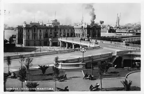 A228 Italien 1938 Genua Statzione Marittima Dampfschiffe Hafen Vintage Postkarte