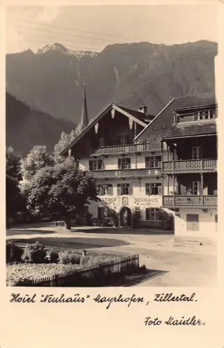 B208 Österreich Zillertal Hotel Neuhaus Mayrhofen RPPC Vintage Postkarte