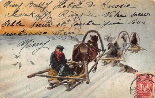 A036 Russland 1911 Pisten Pferd Gemälde signiert Illarion Pryanishnikov Postkarte