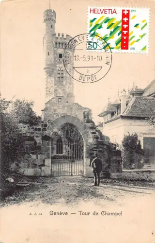 L295 Schweiz Genf Tour de Champel Vintage Postkarte
