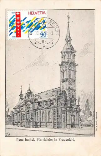 L295 Schweiz Neue Katholische Kirche in Frauenfeld Pfarrkirche Vintage Postkarte