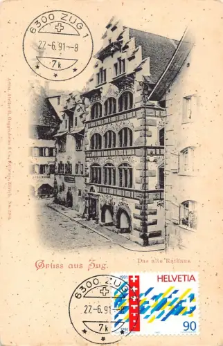L295 Schweiz Gruss aus Zug Altes Rathaus Vintage Postkarte