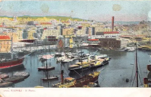 L063 Italien 1911 Neapel Hafen Boote Schiffe Vintage Postkarte