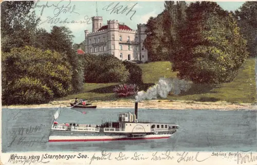 L063 Deutschland 1903 Gruss vom Starnberger See Dampfer Vintage Postkarte