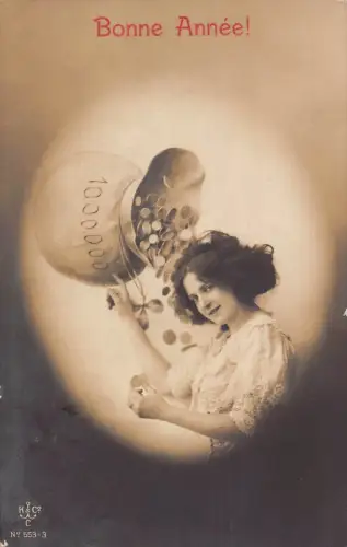 L294 Neujahrsgrüße 1911 Mädchen Kleeblatt Glück Geldtüte Vintage Postkarte