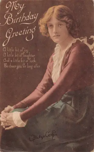 A847 Geburtstagsgrüße 1916 edwardianische Schauspielerin Gladys Cooper Vintage Postkarte