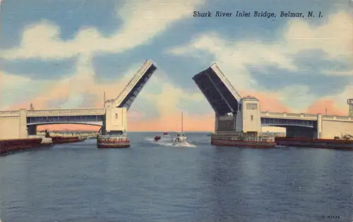 A848 US New Jersey Belmar Shark River Inlet Bridge Boot Vintage Postkarte