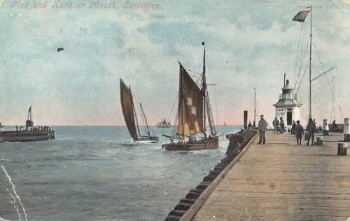 A849 England 1905 Gorleston Pier and Harbour Mouth Segelboote Vintage Postkarte