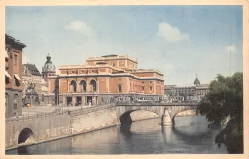 A848 Schweden Stockholm Kungl Operan Opernhaus Brücke Vintage Postkarte