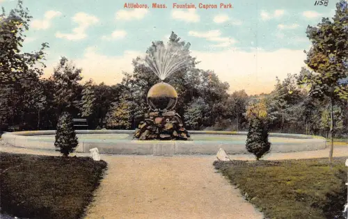 A848 US Capron Park Massachusetts Fountain Attlebro 1910 Vintage Postkarte