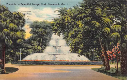 A850 USA 1949 Georgia Savannah Fountain In Forsyth Park Vintage Postkarte