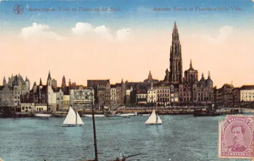 A849 Belgien 1919 Anvers Antwerpen Panorama de la Ville Segelboote Postkarte