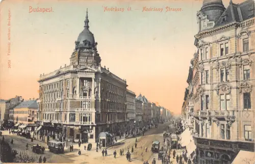 A850 Ungarn Budapest Andrassy Ut Straße Straßenbahn Vintage Postkarte