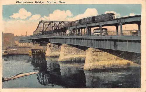 A851 USA 1920 Charlestown Bridge Boston Massachusetts Vintage Postkarte
