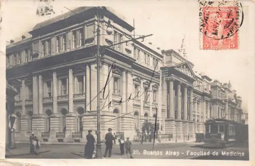 L127 Argentinien 1921 Buenos Aires Facultad de Medicina Straßenbahn Vintage Postkarte