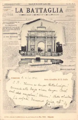 B588 Zeitungsbrief La Battaglia Firenze Florenz Arco Italien 1902 Postkarte