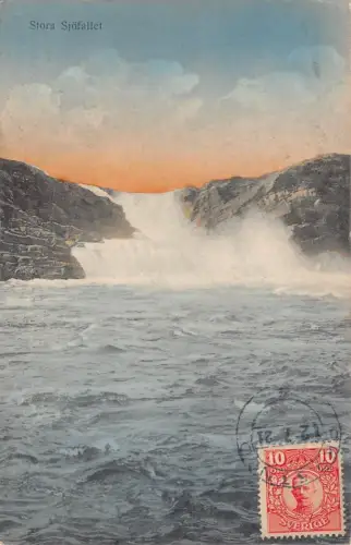 L147 Schweden 1921 Stora Sjofallet Wasserfall Vintage Postkarte