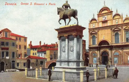 A039 Italien Venezia Venedig Campo S Giovanni e Paolo Statue Vintage Postkarte