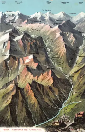 A042 Schweiz Ferrovia del Gottardo Touristische Punkte Karte Vintage Postkarte