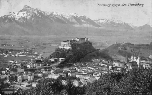 A038 Österreich Salzburg Ansicht mit Untersberg, Schloss Vintage AK