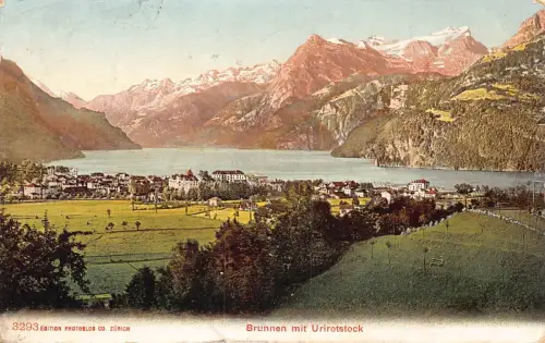 A040 Schweiz 1906 Brunnen mit Urirotstock alte Postkarte