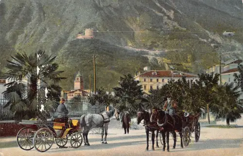 A039 Italien Lago di Garda Riva Via della Stazione Bahnhof Waggons Postkarte