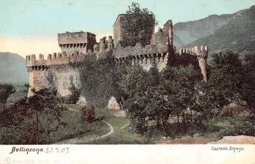 A039 Schweiz Bellinzona Castello Schwyz alte Postkarte