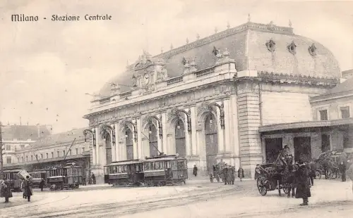 A039 Italien Milano Hauptbahnhof Straßenbahnen Wagen Vintage Postkarte